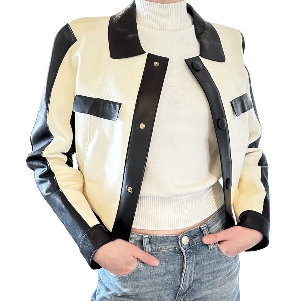 DSQUARED NWOT Cropped Leather Jacket White & Black🌸